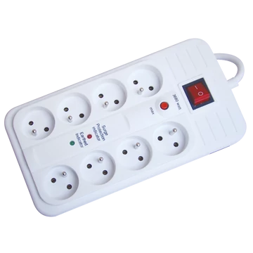 TRACON Négyzetes 8-as elosztó kapcsolóval + túlfesz + túláram + koax + tel, 8xFRENCH, 3m, max.16A, 250VAC, 3680W, H05VV-F (HNKTMF8-3M-KT)