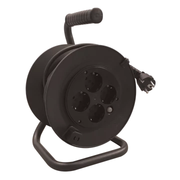 TRACON Kábeldobos hosszabbító, fémvázzal, 4xSCHUKO, 20m, 250V AC, 16A, 3x1,5mm2, H05VV-F, IP20 (KD-4/20-B)