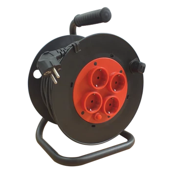 TRACON Kábeldobos hosszabbító, fémvázzal, 4xSCHUKO, 30m, 250V AC, 16A, 3x1,5mm2, H05VV-F, IP20 (KD-4/30-B)