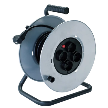 TRACON Kábeldobos hosszabbító, fémvázzal, 4xSCHUKO, 50m, 250V AC, 16A, 3x1,5mm2, H05VV-F, IP20 (KD-4/50-B)