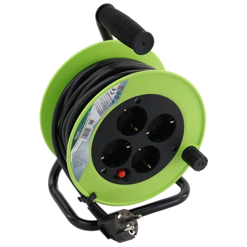 TRACON Kábeldobos hosszabbító, fémvázzal, 4xSCHUKO, 10m, 250V AC, 16 A, 3x1,5mm2, H05VV-F, IP20 (KDZ-4/10)