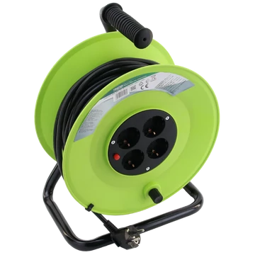 TRACON Kábeldobos hosszabbító, fémvázzal, 4xSCHUKO, 30m, 250V AC, 16 A, 3x1,5mm2, H05VV-F, IP20 (KDZ-4/30)