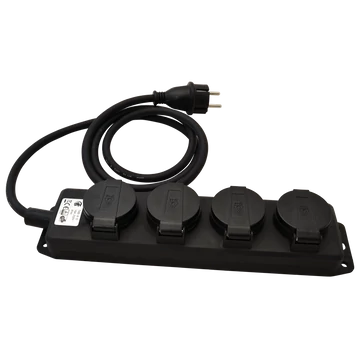 TRACON Kültéri elosztósáv, fekete, 16A/250VAC, IP44, H07RN-F, 3G1.5, 3m, 4xSCHUKO (KE4-3M)