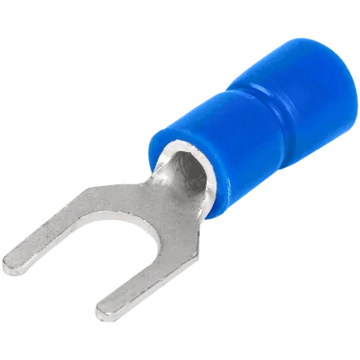 TRACON Szigetelt villás saru, ónozott elektrolitréz, kék, 2,5mm2, M3, (d1=2,3mm, d2=3,7mm), PVC (KV3)