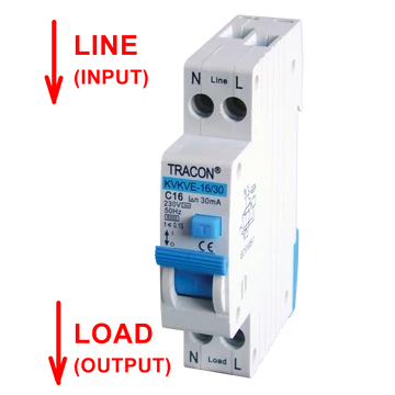 TRACON Kombinált védőkapcsoló, elektronikus, 2P, 1 modul, C kar., C6, 30mA, 6kA, AC, E3 (KVKVE-6/30)
