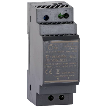 TRACON DIN sínre szerelhető tápegységszabályozható DC kimenettel, 100-200VAC, 0,88A/DC12V, 2A/24W (LDCVDIN-30-12)
