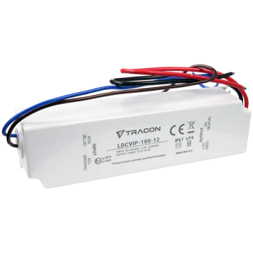 TRACON Védett műanyag házas LED meghajtó, 90-264VAC/12VDC, 100W, 0-8,5A, IP67 (LDCVIP-100-12)
