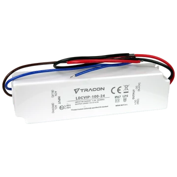 TRACON Védett műanyag házas LED meghajtó, 90-264VAC/24VDC, 100W, 0-4,2A, IP67 (LDCVIP-100-24)
