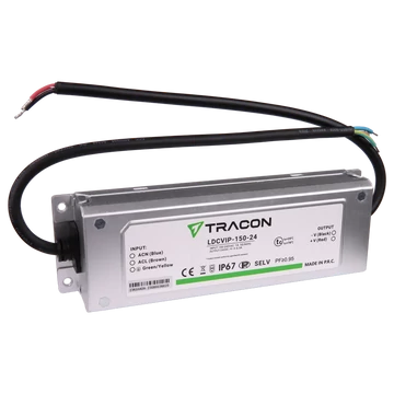 TRACON Védett fém házas LED meghajtó, 100-240VAC/24VDC, 150W, 0-6,3A, IP67 (LDCVIP-150-24)