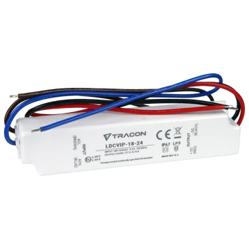 TRACON Védett műanyag házas LED meghajtó, 180-264VAC/24VDC, 18W, 0-0,75A, IP67 (LDCVIP-18-24)