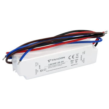 TRACON Védett műanyag házas LED meghajtó, 90-264VAC/24VDC, 20W, 0-0,84A, IP67 (LDCVIP-20-24)