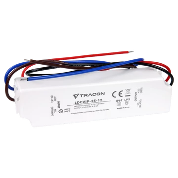 TRACON Védett műanyag házas LED meghajtó, 90-264VAC/12 VDC, 35W, 0-3A, IP67 (LDCVIP-35-12)