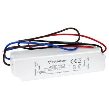 TRACON Védett műanyag házas LED meghajtó, 90-264VAC/12VDC, 60W, 0-5A, IP67 (LDCVIP-60-12)