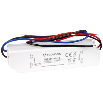 TRACON Védett műanyag házas LED meghajtó, 90-264VAC/24VDC, 60W, 0-2,5A, IP67 (LDCVIP-60-24)