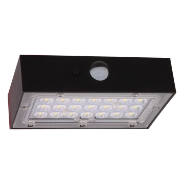 TRACON Napelemes LED fali világítótest mozgásérzékelővel, fekete, 3W, 4000K, 350 lm, IP65, 3,7 V, 1,2Ah (LSBB3W)