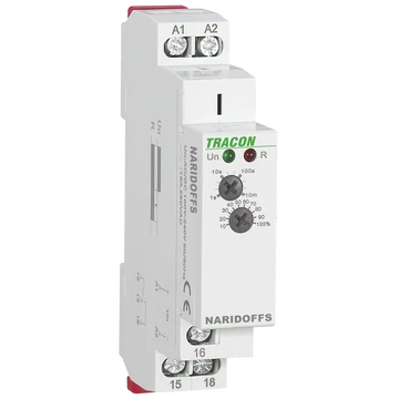 TRACON Elengedéskésleltetéses tápfeszültség vezérelt időrelé, AC/DC 12-240V, 0,1s-10m, 16A/AC1, 250VAC/24VDC (NARIDOFFS)