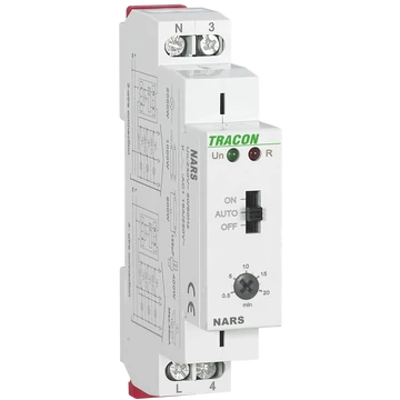 TRACON Lépcsőházi időkapcsoló, AC 230V, 0,5s-20min, 16A/AC1, 250VAC/24VDC (NARS)