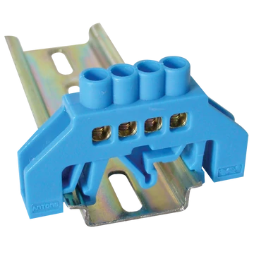 TRACON Szigetelt földelősín (N/PE), kék, 230/400VAC, 63A, 6x9mm, 4P, IP20 (NPE-B6-4)