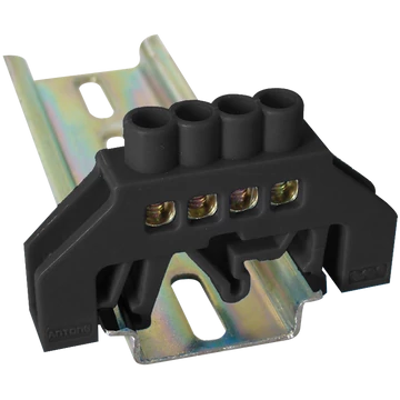 TRACON Szigetelt földelősín (N/PE), fekete, 230/400VAC, 63A, 6x9mm, 4P, IP20 (NPE-BK6-4)