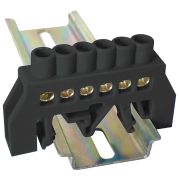 TRACON Szigetelt földelősín (N/PE), fekete, 230/400VAC, 63A, 6x9mm, 6P, IP20 (NPE-BK6-6)