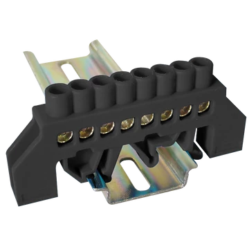 TRACON Szigetelt földelősín (N/PE), fekete, 230/400VAC, 63A, 6x9mm, 8P, IP20 (NPE-BK6-8)