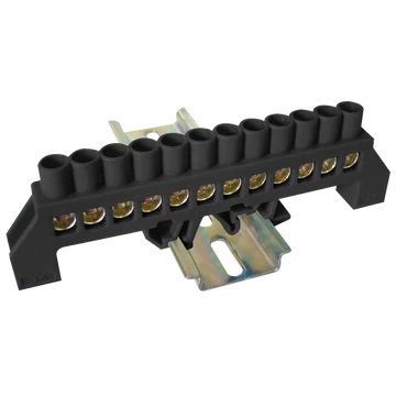 TRACON Szigetelt földelősín (N/PE), fekete, 230/400VAC, 100A, 8x12mm, 12P, IP20 (NPE-BK8-12)