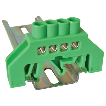 TRACON Szigetelt földelősín (N/PE), zöld, 230/400VAC, 63A, 6x9mm, 4P, IP20 (NPE-G6-4)