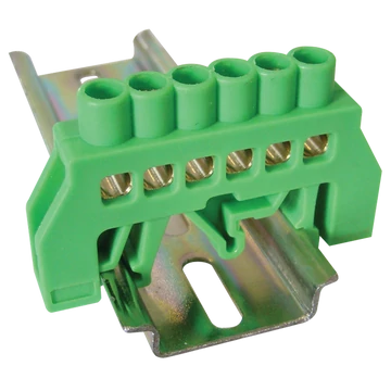 TRACON Szigetelt földelősín (N/PE), zöld, 230/400VAC, 63A, 6x9mm, 6P, IP20 (NPE-G6-6)