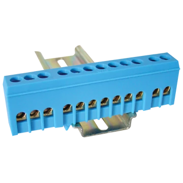 TRACON Szigetelt földelősín (N/PE), zárt, kék, 230/400VAC, 63A, 6x9mm, 12P, IP20 (NPE-ZB)
