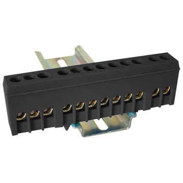 TRACON Szigetelt földelősín (N/PE), fekete, 230/400VAC, 63A, 6x9mm, 12P, IP20 (NPE-ZBK)