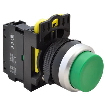 TRACON Kiálló nyomógomb, zöld, 1xNO, 5A/230V AC-15, IP65 (NYG3-HG)