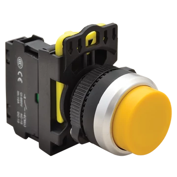 TRACON Kiálló nyomógomb, sárga, 1xNO, 5A/230V AC-15, IP65 (NYG3-HY)