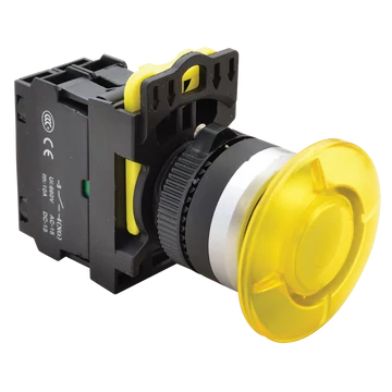 TRACON Gombafejű világító nyomógomb, sárga, 1xNO, 5A/230V AC-15, 40mm, IP65, LED 230V AC/DC (NYG3-MLY)