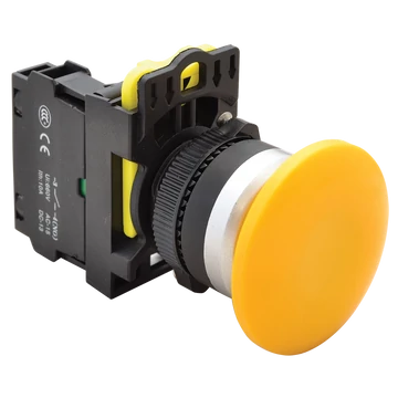 TRACON Gombafejű nyomógomb, sárga, 1xNO, 5A/230V AC-15, 40mm, IP65 (NYG3-MY)