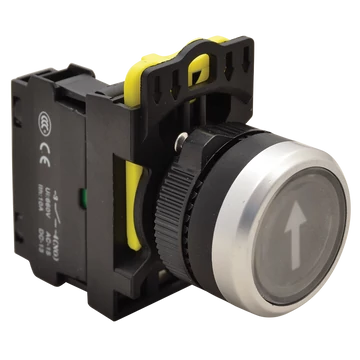 TRACON Jelölt nyomógomb, fekete, (fehér nyíl), 1xNO, 5A/230V AC-15, IP65 (NYG3-P4)