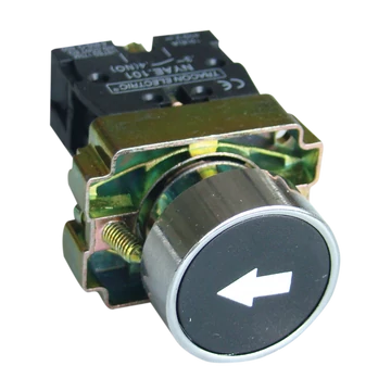 TRACON Jelölt nyomógomb, fémalapra szerelt, fekete, (fehér nyíl), 1xNO, 3A/240V AC, IP42 (NYGBA3351)
