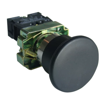 TRACON Tokozott gombafejű nyomógomb, fémalapra szerelt, fekete, 1xNO, 3A/400V AC, IP44, d=40mm (NYGBC21T)