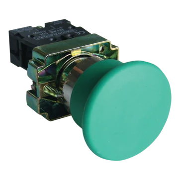 TRACON Tokozott gombafejű nyomógomb, fémalapra szerelt, zöld, 1xNO, 3A/400V AC, IP44, d=40mm (NYGBC31ZT)