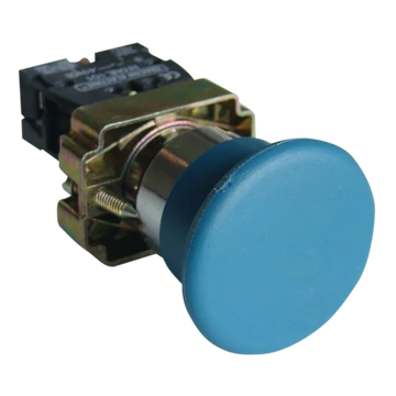 TRACON Tokozott gombafejű nyomógomb, fémalapra szerelt, kék, 1xNO, 3A/400V AC, IP44, d=40mm (NYGBC61KT)