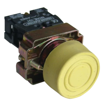 TRACON Gumiburkolatos nyomógomb, fémalapra szerelt, sárga, 1xNO, 3A/240V AC, IP55 (NYGBP51S)