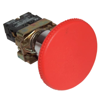 TRACON Tokozott gombafejű vészgomb, fémalapra szerelt, piros, 1xNC, 3A/400V AC, IP44, d=40mm (NYGBR42PT)
