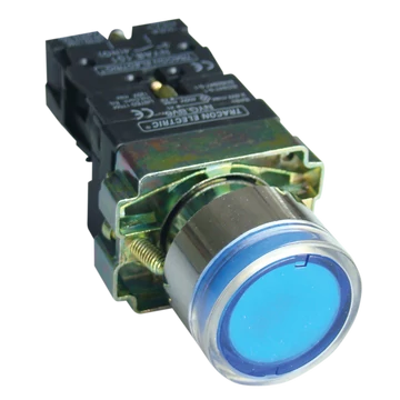 TRACON Tok. világító nyomógomb, fémalap, kék, glim, izzó nélkül, 1xNO, 3A/400V AC, 230V, IP44 (NYGBW33KT)