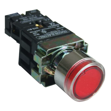 TRACON Világító nyomógomb, fémalap, előtét, piros, glim, izzó nélk., 1xNC, 3A/230V AC, 130V, IP42 (NYGBW3471P)