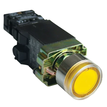 TRACON Világító nyomógomb, fémalap, trafóval, sárga, glim, izzó nélk., 1xNO, 3A/400V AC, 6V, IP42 (NYGBW3551S)
