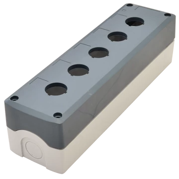TRACON Összeállított tokozat nyomógombokhoz, szürke, 5-es, d=22,5, IP65, 2xPG-13,5 (NYGD-5GR)