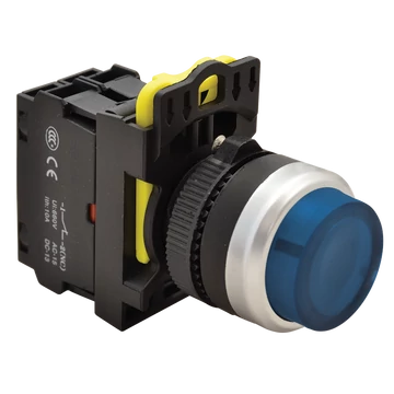 TRACON Világító nyomókapcsoló, kiálló, kék, 1xNO, 5A/230V AC-15, IP42, LED 230V AC/DC (NYK3-HLB)