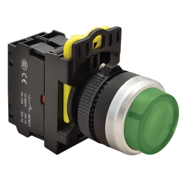 TRACON Világító nyomókapcsoló, kiálló, zöld, 1xNO, 5A/230V AC-15, IP42, LED 230V AC/DC (NYK3-HLG)