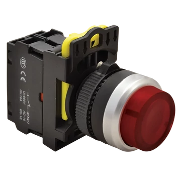 TRACON Világító nyomókapcsoló, kiálló, piros, 1xNC, 5A/230V AC-15, IP42, LED 230V AC/DC (NYK3-HLR)