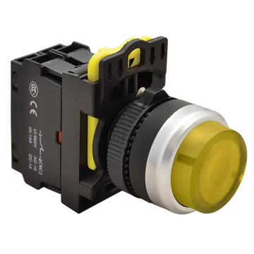 TRACON Világító nyomókapcsoló, kiálló, sárga, 1xNO, 5A/230V AC-15, IP42, LED 230V AC/DC (NYK3-HLY)