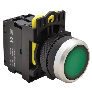 TRACON Világító nyomókapcsoló, zöld, 1xNO, 5A/230V AC-15, IP65, LED 230V AC/DC (NYK3-LG)